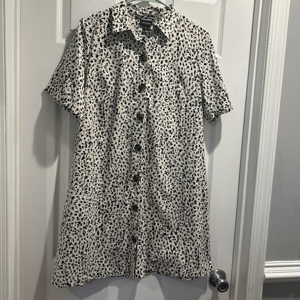 Who What Wear Women's Small Leopard Print Button Front Midi Dress Pockets